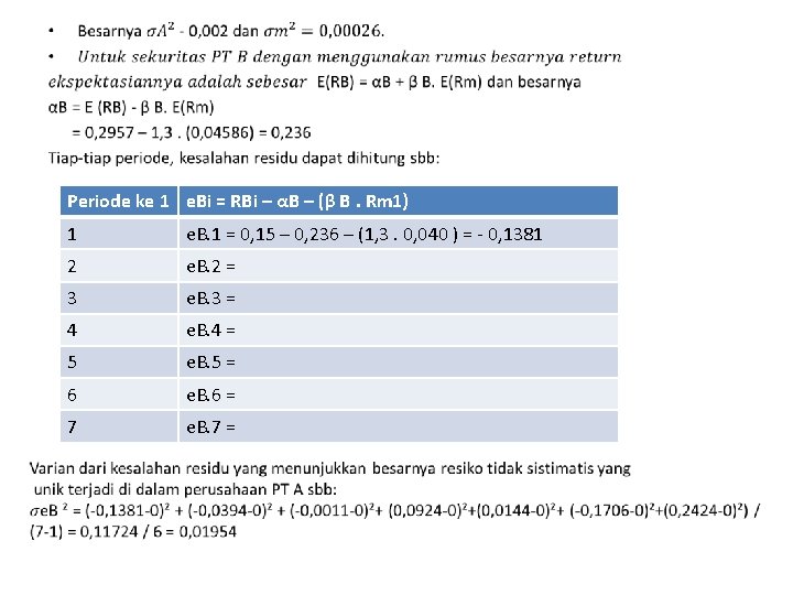  • Periode ke 1 e. Bi = RBi – αB – (β B.