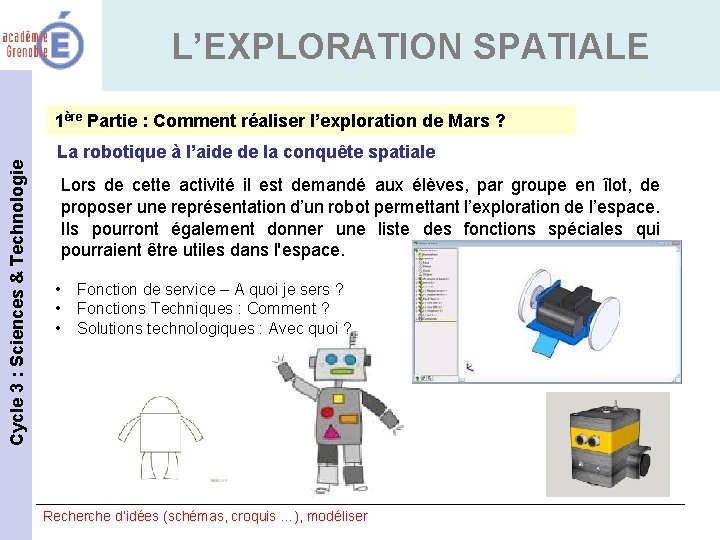 L’EXPLORATION SPATIALE Cycle 3 : Sciences & Technologie 1ère Partie : Comment réaliser l’exploration