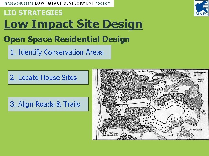 LID STRATEGIES Low Impact Site Design Open Space Residential Design 1. Identify Conservation Areas LID STRATEGIES Low Impact Site Design Open Space Residential Design 1. Identify Conservation Areas
