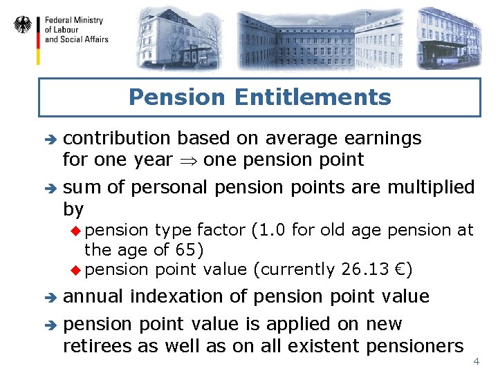 Pension Entitlements è contribution based on average earnings for one year one pension point
