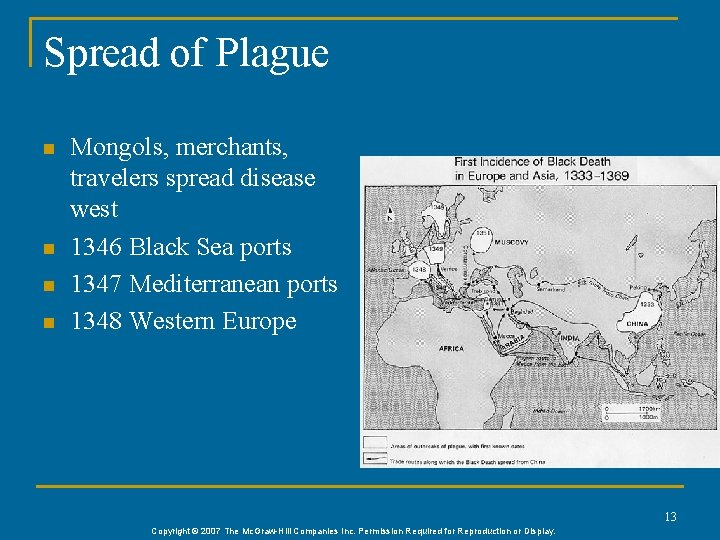 Spread of Plague n n Mongols, merchants, travelers spread disease west 1346 Black Sea
