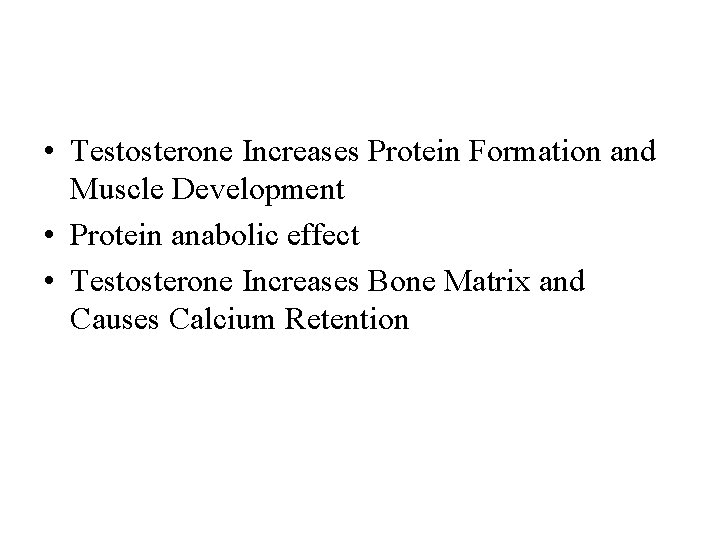  • Testosterone Increases Protein Formation and Muscle Development • Protein anabolic effect •