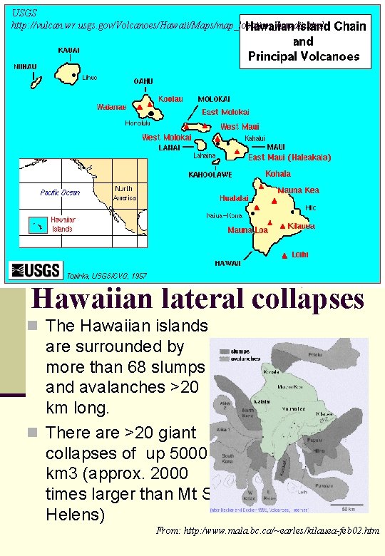 USGS http: //vulcan. wr. usgs. gov/Volcanoes/Hawaii/Maps/map_location_hawaii. html Hawaiian lateral collapses n The Hawaiian islands