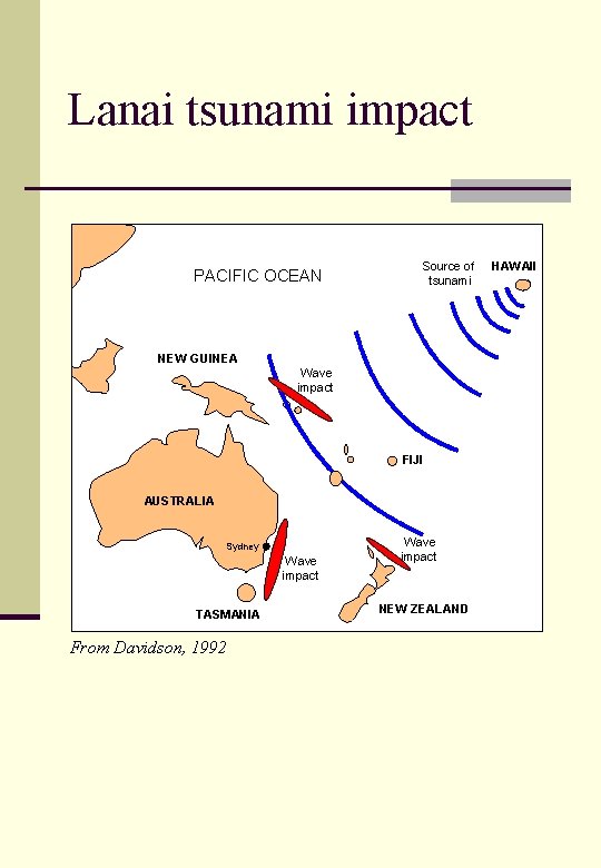 Lanai tsunami impact PACIFIC OCEAN Source of tsunami NEW GUINEA Wave impact FIJI AUSTRALIA