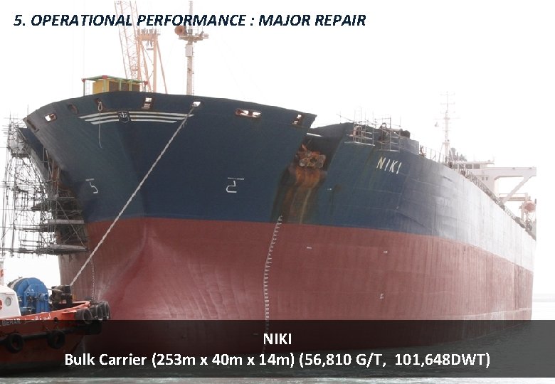 5. OPERATIONAL PERFORMANCE : MAJOR REPAIR NIKI Bulk Carrier (253 m x 40 m 5. OPERATIONAL PERFORMANCE : MAJOR REPAIR NIKI Bulk Carrier (253 m x 40 m