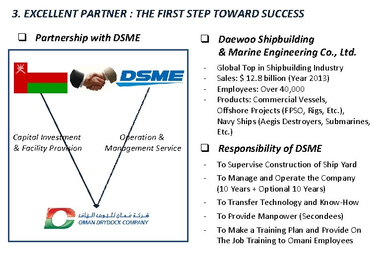 3. EXCELLENT PARTNER : THE FIRST STEP TOWARD SUCCESS q Partnership with DSME q 3. EXCELLENT PARTNER : THE FIRST STEP TOWARD SUCCESS q Partnership with DSME q