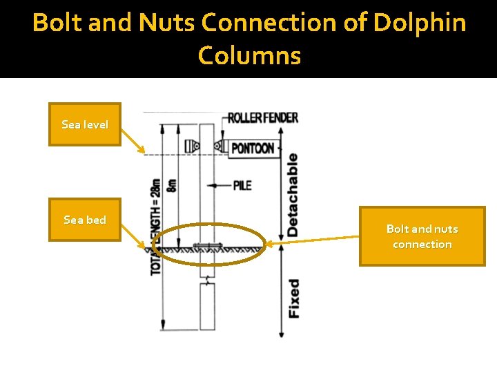 Bolt and Nuts Connection of Dolphin Columns Sea level Sea bed Bolt and nuts