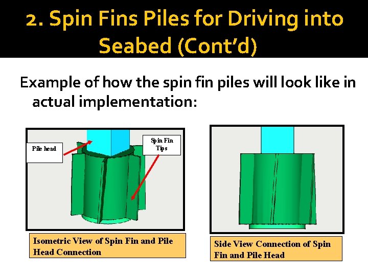 2. Spin Fins Piles for Driving into Seabed (Cont’d) Example of how the spin