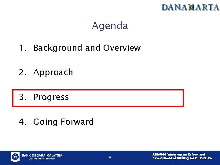 Agenda 1. Background and Overview 2. Approach 3. Progress 4. Going Forward 12/7/2020 8