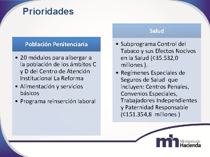 Prioridades Salud Población Penitenciaria • 20 módulos para albergar a la población de los