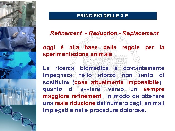 PRINCIPIO DELLE 3 R Refinement - Reduction - Replacement oggi è alla base delle