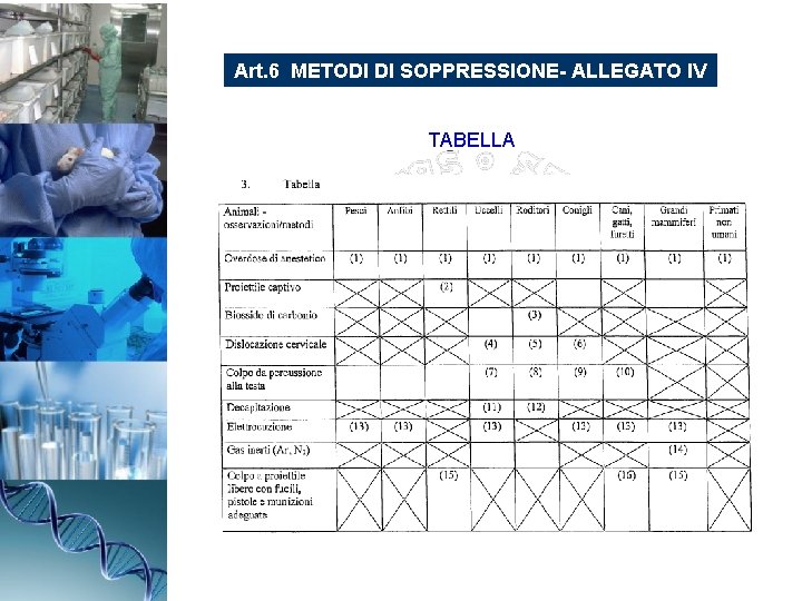 Art. 6 METODI DI SOPPRESSIONE- ALLEGATO IV TABELLA 