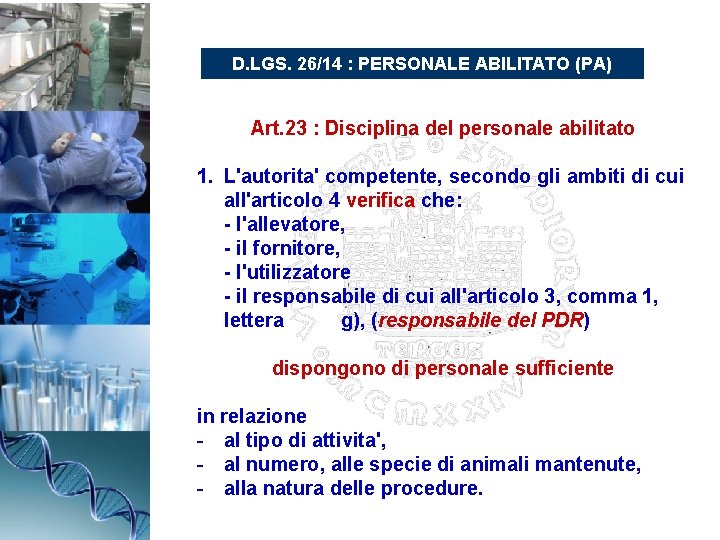 D. LGS. 26/14 : PERSONALE ABILITATO (PA) Art. 23 : Disciplina del personale abilitato