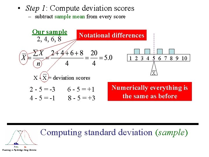  • Step 1: Compute deviation scores – subtract sample mean from every score