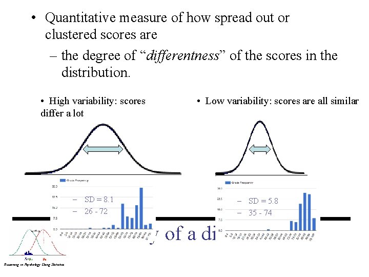  • Quantitative measure of how spread out or clustered scores are – the