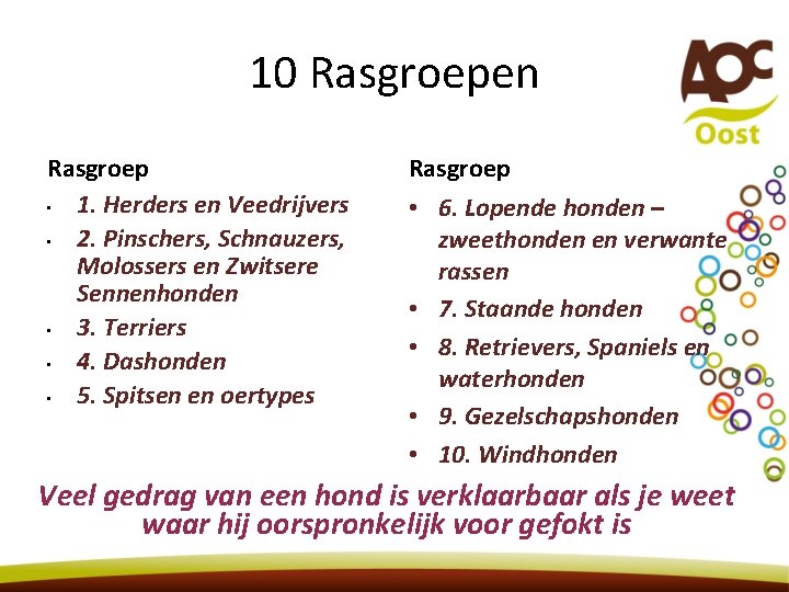 10 Rasgroepen Rasgroep • 1. Herders en Veedrijvers • 2. Pinschers, Schnauzers, Molossers en