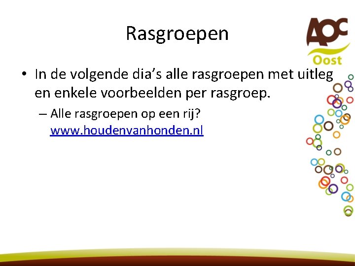 Rasgroepen • In de volgende dia’s alle rasgroepen met uitleg en enkele voorbeelden per