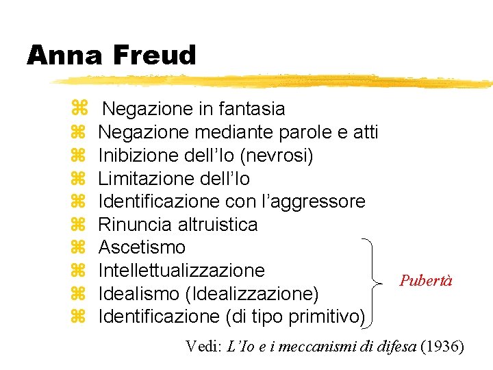 Anna Freud z Negazione in fantasia z z z z z Negazione mediante parole Anna Freud z Negazione in fantasia z z z z z Negazione mediante parole