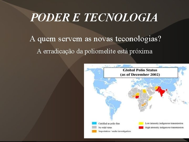 PODER E TECNOLOGIA A quem servem as novas teconologias? A erradicação da poliomelite está