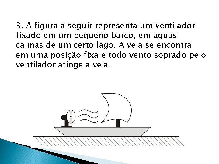 3. A figura a seguir representa um ventilador fixado em um pequeno barco, em