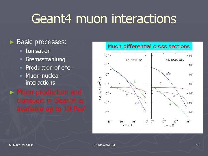 Geant 4 muon interactions ► Basic processes: § § ► Ionisation Bremsstrahlung Production of