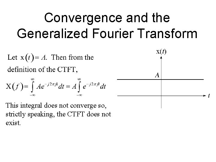 Convergence and the Generalized Fourier Transform This integral does not converge so, strictly speaking,