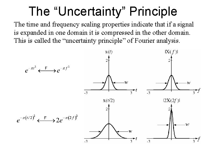 The “Uncertainty” Principle The time and frequency scaling properties indicate that if a signal