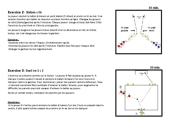 10 min. Exercice 2: Slalom + tir Le joueur conduit le ballon à travers