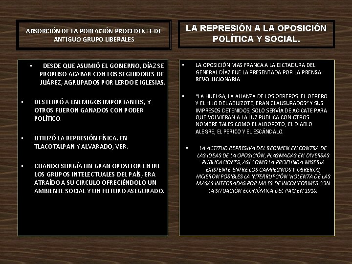 LA REPRESIÓN A LA OPOSICIÓN POLÍTICA Y SOCIAL. ABSORCIÓN DE LA POBLACIÓN PROCEDENTE DE