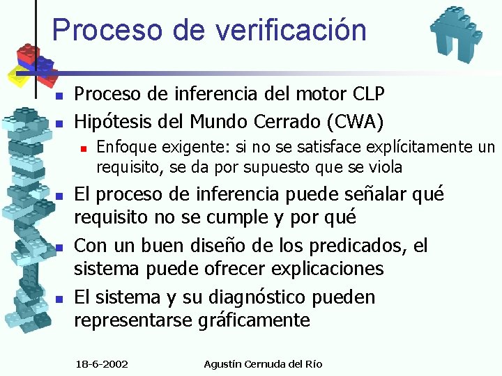 Proceso de verificación n n Proceso de inferencia del motor CLP Hipótesis del Mundo