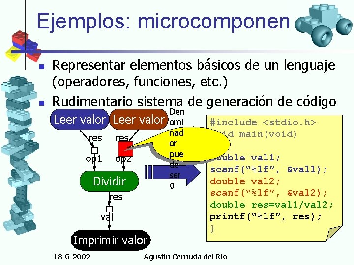 Ejemplos: microcomponentes - I n n Representar elementos básicos de un lenguaje (operadores, funciones,
