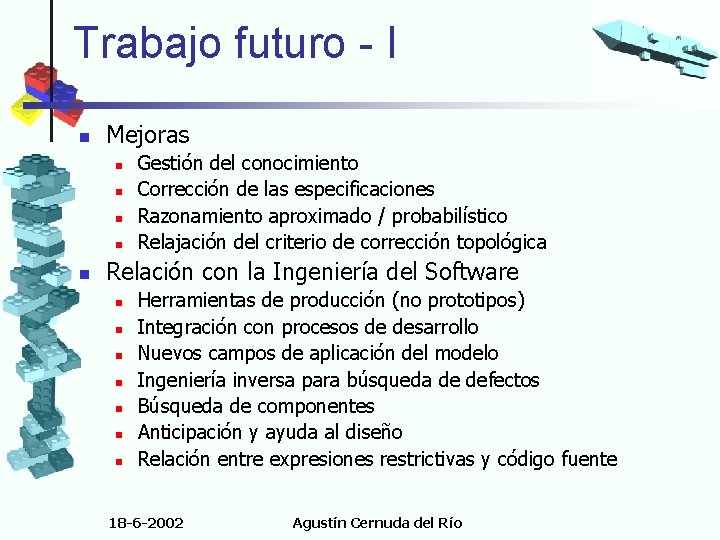 Trabajo futuro - I n Mejoras n n n Gestión del conocimiento Corrección de