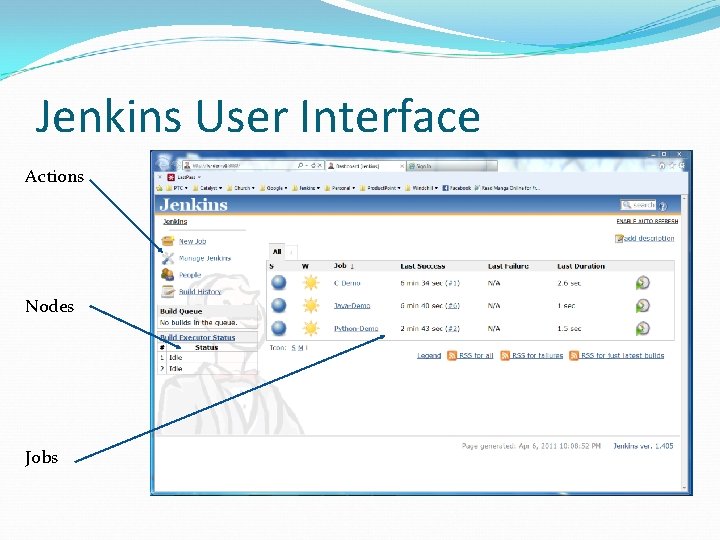 Jenkins User Interface Actions Nodes Jobs Jenkins User Interface Actions Nodes Jobs