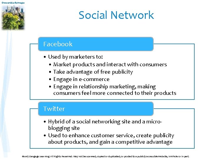©wecand/Getty. Images Social Network Facebook • Used by marketers to: • Market products and