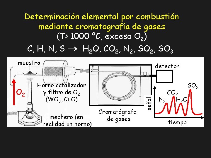 Determinación elemental por combustión mediante cromatografía de gases (T> 1000 ºC, exceso O 2)