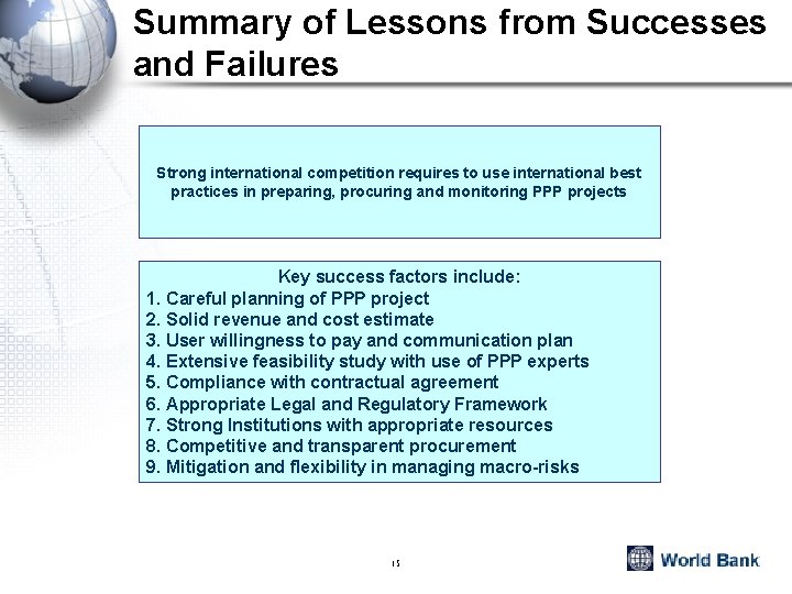 Summary of Lessons from Successes and Failures Strong international competition requires to use international