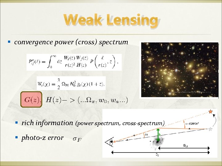 Weak Lensing convergence power (cross) spectrum rich information (power spectrum, cross-spectrum) photo-z error 