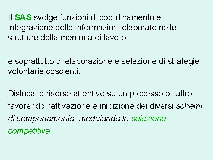 Il SAS svolge funzioni di coordinamento e integrazione delle informazioni elaborate nelle strutture della