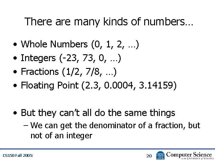 There are many kinds of numbers… • • Whole Numbers (0, 1, 2, …)