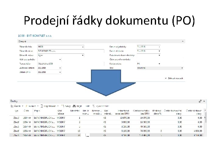 Prodejní řádky dokumentu (PO) 