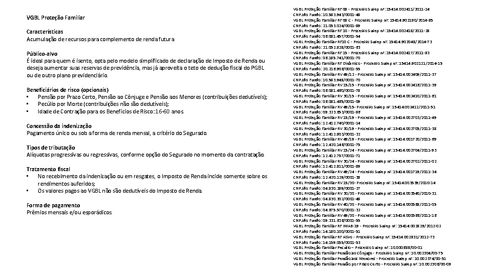 VGBL Proteção Familiar Características Acumulação de recursos para complemento de renda futura. Público-alvo É VGBL Proteção Familiar Características Acumulação de recursos para complemento de renda futura. Público-alvo É