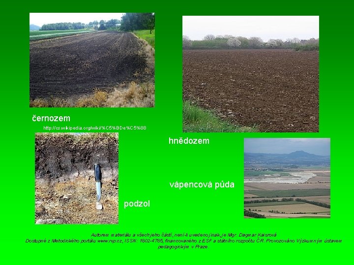 černozem http: //cs. wikipedia. org/wiki/%C 5%BDe%C 5%88 hnědozem vápencová půda podzol Autorem materiálu a