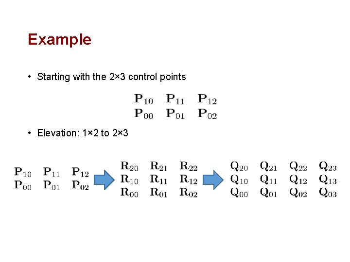 Example • Starting with the 2× 3 control points • Elevation: 1× 2 to