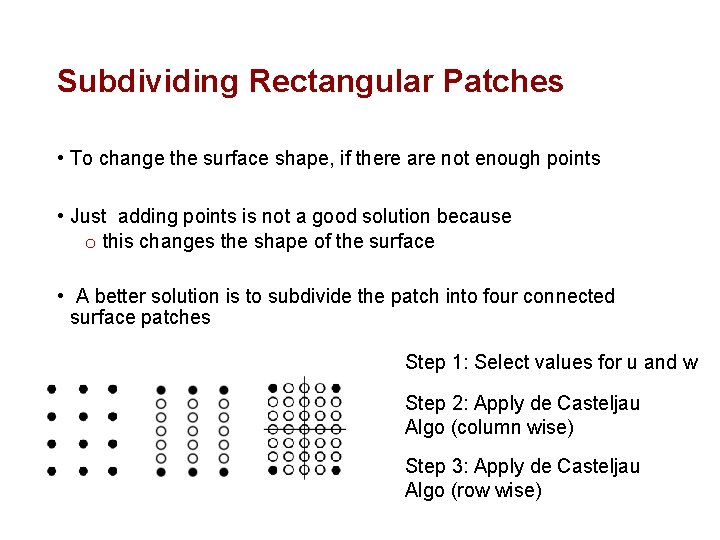 Subdividing Rectangular Patches • To change the surface shape, if there are not enough