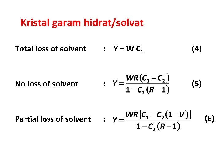 Kristal garam hidrat/solvat Total loss of solvent : Y = W C 1 (4)