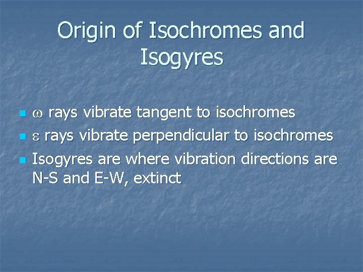 Origin of Isochromes and Isogyres n n n w rays vibrate tangent to isochromes Origin of Isochromes and Isogyres n n n w rays vibrate tangent to isochromes