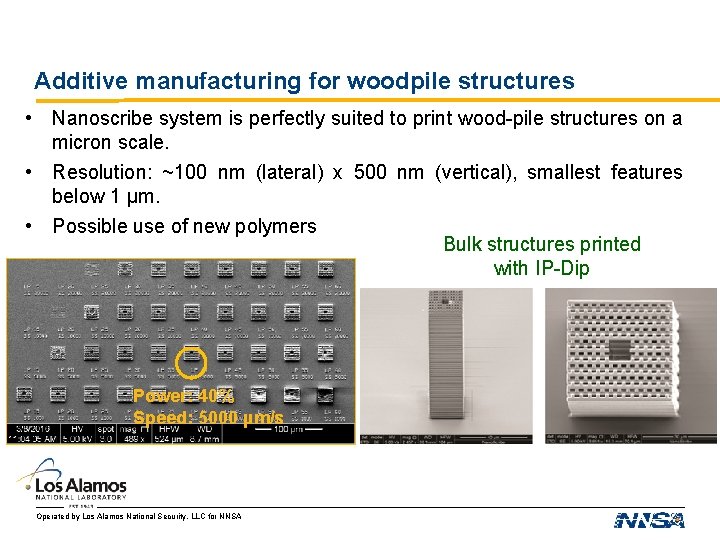 Additive manufacturing for woodpile structures • Nanoscribe system is perfectly suited to print wood-pile Additive manufacturing for woodpile structures • Nanoscribe system is perfectly suited to print wood-pile