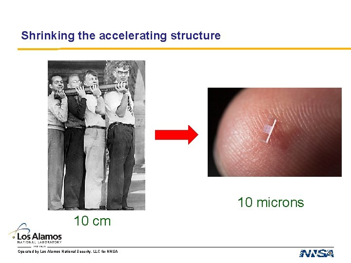 Shrinking the accelerating structure 10 microns 10 cm Operated by Los Alamos National Security, Shrinking the accelerating structure 10 microns 10 cm Operated by Los Alamos National Security,