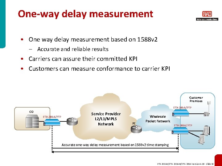 One-way delay measurement • One way delay measurement based on 1588 v 2 –