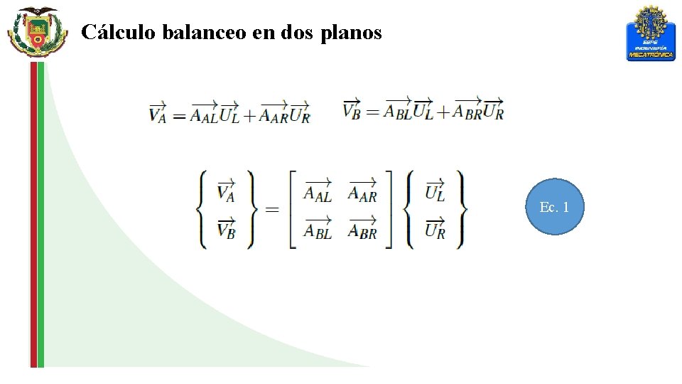 Cálculo balanceo en dos planos Ec. 1 